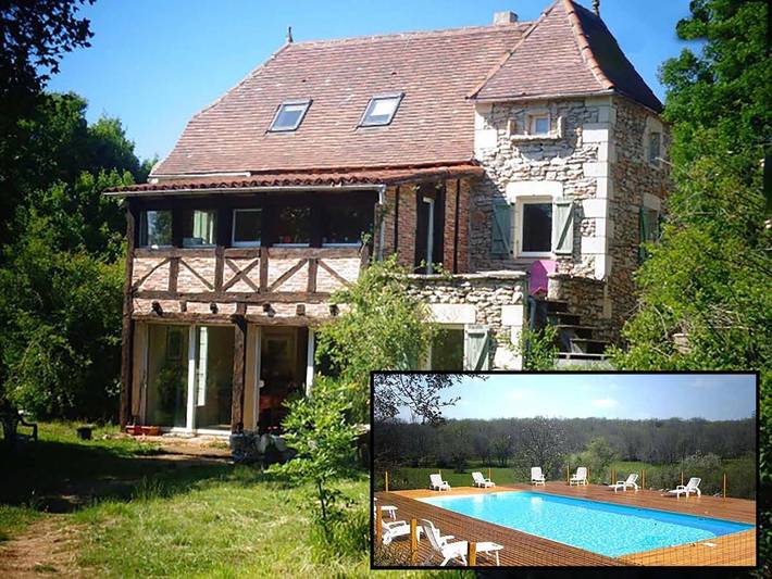 Location de vacances pour 10 personnes, avec Terrasse ainsi que Jardin et Piscine à Marcilhac-sur-Célé