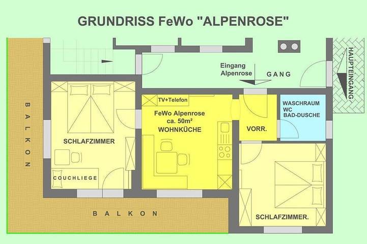 Ferienwohnung für 4 Personen, mit Balkon - 1