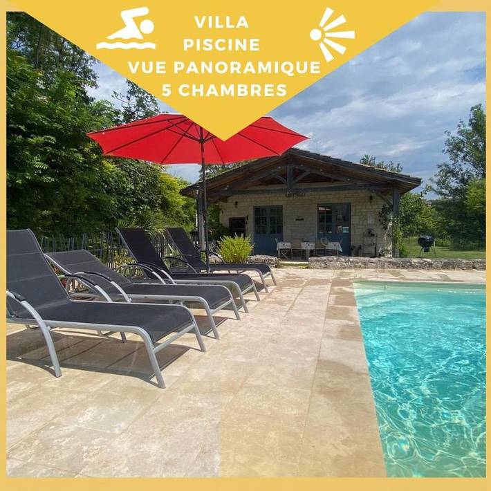 Maison de vacances pour 10 personnes, avec jardin et vue sur le lac ainsi que piscine et vue, animaux acceptés