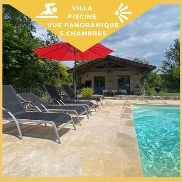 Gîte pour 10 personnes, avec jardin et vue sur le lac ainsi que vue et piscine, animaux acceptés à Fargues
