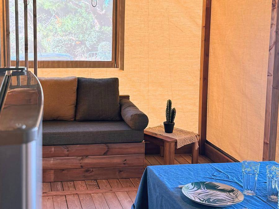 Flower Camping La Plage - Glamping tent 5 persons - Cotton Flower Confort canvas cabin 28m² (2 bedrooms) + Tv + covered terrace 16m² 4/5 pers. in Treignac, Tulle region