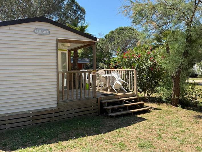 Flower Camping Le Mas de Mourgues - Mobilheim 4 personen - Mobilheim Olivier Confort 29m² (2 Zimmer) - Terrasse 9 m²+ Tv + Klimaanlage 4 pers. in Vauvert, Mittelmeerküste (Frankreich)