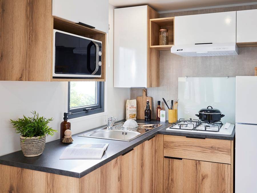 Camping Ushuaïa Villages La Maïade - Mobilhome 8 personnes - Premium+ 6/8 pers. 35 m² - Climatisation - 3 chambres - Belle terrasse in Mimizan, Côte d’Argent