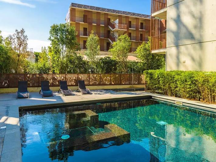 Studio for 2 personer, med Balkon og Terrasse såvel som Pool og Sauna i Montpellier