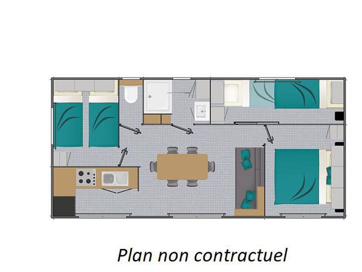 Camping L'Escapade - Mobilheim 6 personen - Grand Large 34m² (3 Zimmer) + Terrasse in Cahagnolles, Bayeux und Umgebung
