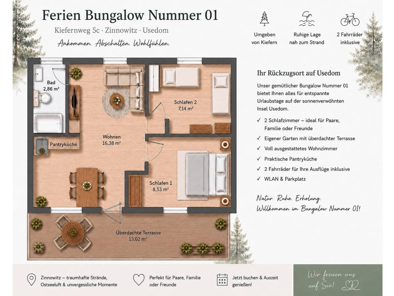 Zinnowitz Kiefernweg 5c Ferienbungalow 01 in Zinnowitz, Usedomer Norden