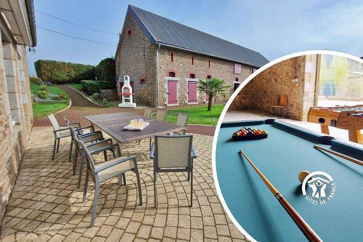 Gîte pour 7 personnes, avec Terrasse ainsi que Jardin et Piscine à Juvigné