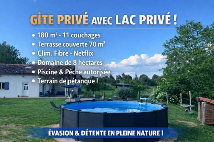 Location de vacances pour 11 personnes, avec piscine et vue ainsi que vue sur le lac et jardin à Brignemont