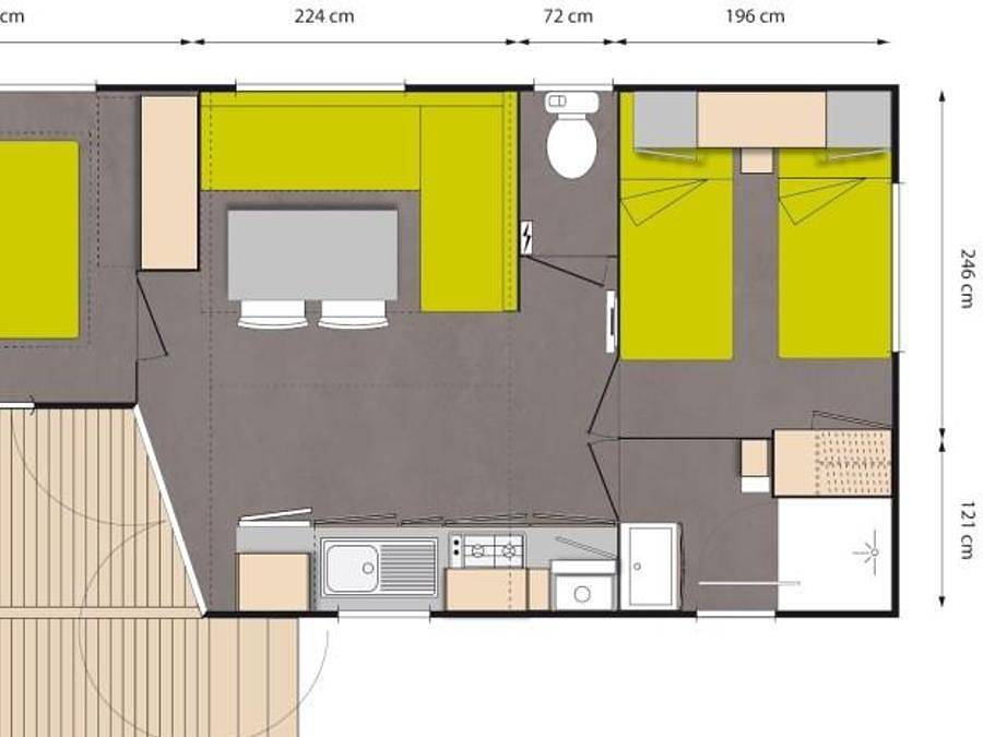 Camping Brantôme Peyrelevade - Mobilhome 4 personas - Le Châtaignier Dimanche 29m² (2 habitaciones) + terraza integrada + Tv, Wifi gratuito* 4 pers. in Brantôme en Périgord, Périgord Vert