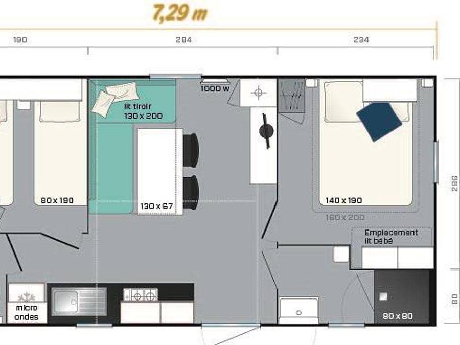 Flower Camping Le Saint Michelet - Mobilheim 4 personen - 2 Zimmer Super Mercure Confort 30m², Platz für ein Babybett in Goudargues, Nimes und Umgebung