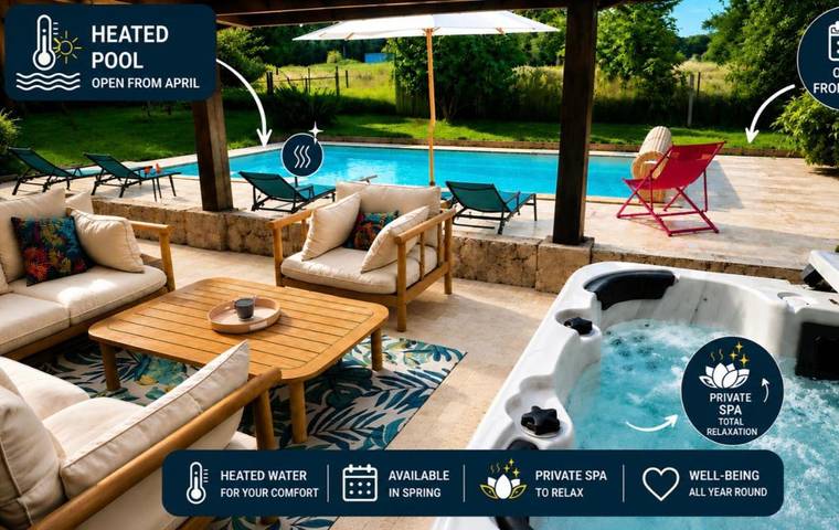 Location de vacances pour 8 personnes, avec piscine ainsi que jardin et jacuzzi à Saint-Philbert-des-Champs