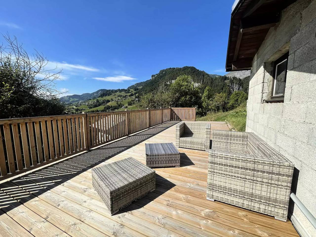 Chalet Simone overlooking a typical village in Val d'Arly in Flumet, Albertville region