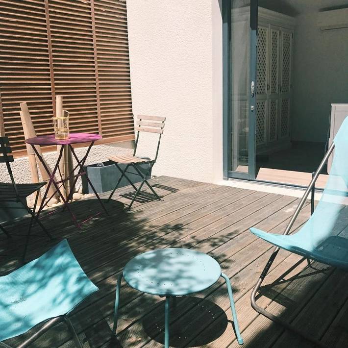 Appartement de vacances pour 2 personnes, avec Balcon ainsi que Terrasse et Jardin