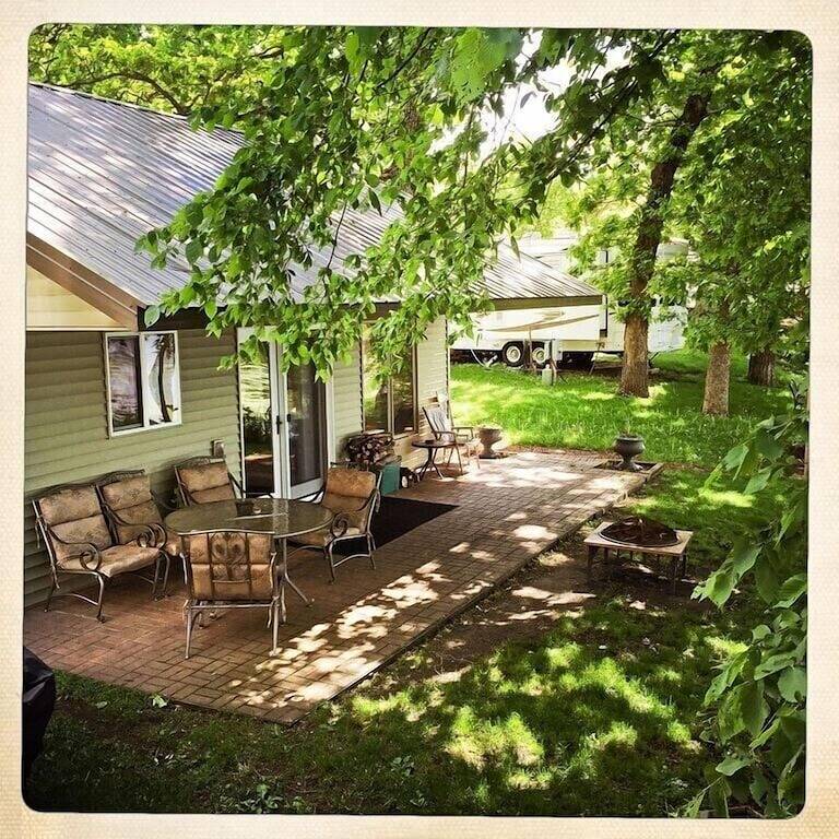 Cabins overlooking the lake Sakatah, bordering the state trail in Le Sueur County