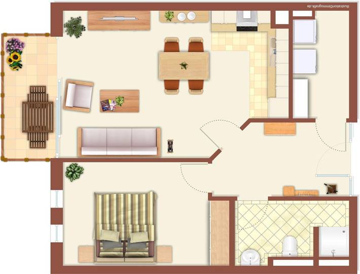 Ferienwohnung für 2 Personen, mit Balkon und Balkon/Terrasse