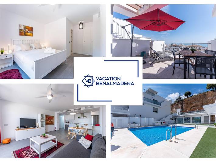 Loft voor 4 personen, with tuin and uitzicht op zee as well as kinderzwembad and zwembad in Benalmádena