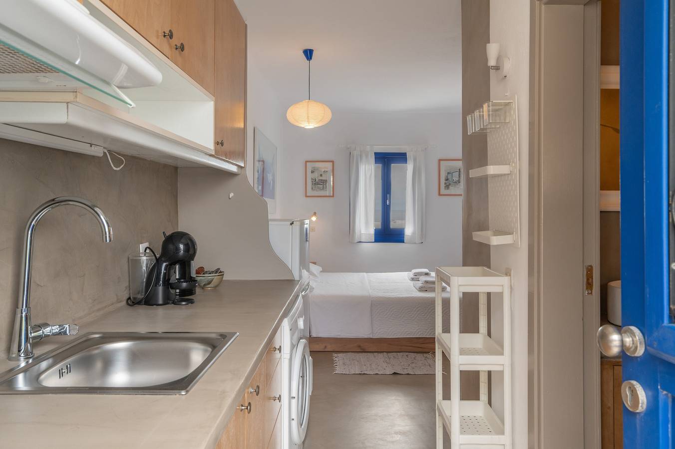 Traditionele Mykonische Studio – Aan het Strand, Zwembad, Tuin, Zeezicht, foto 7
