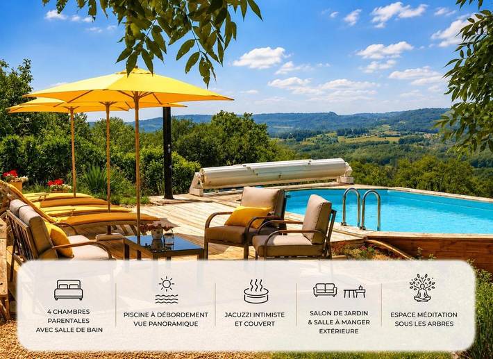 Maison de vacances pour 8 personnes, avec Jacuzzi et Terrasse ainsi que Jardin et Piscine