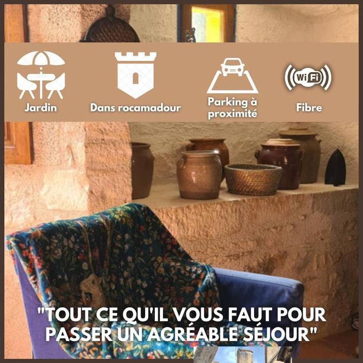 Apartamento para 5 personas, con balcón y jardín en Rocamadour