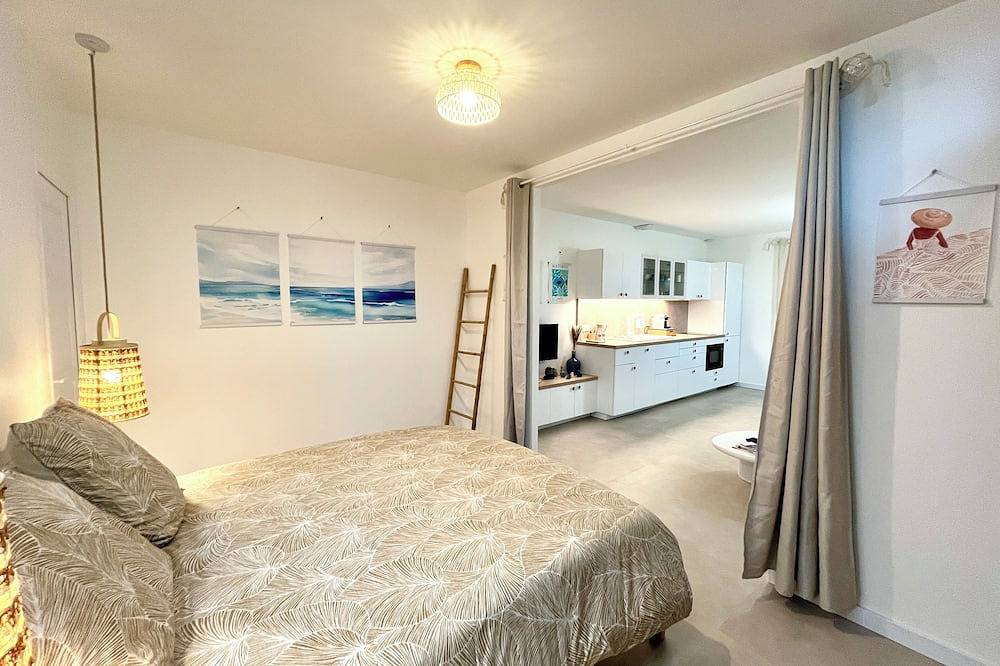 Ganze Wohnung, Douc'Evasion: Geräumiges, neues, klimatisiertes T1, Queensize-Bett, 2 Personen in Lattes, Côte d'Améthyste