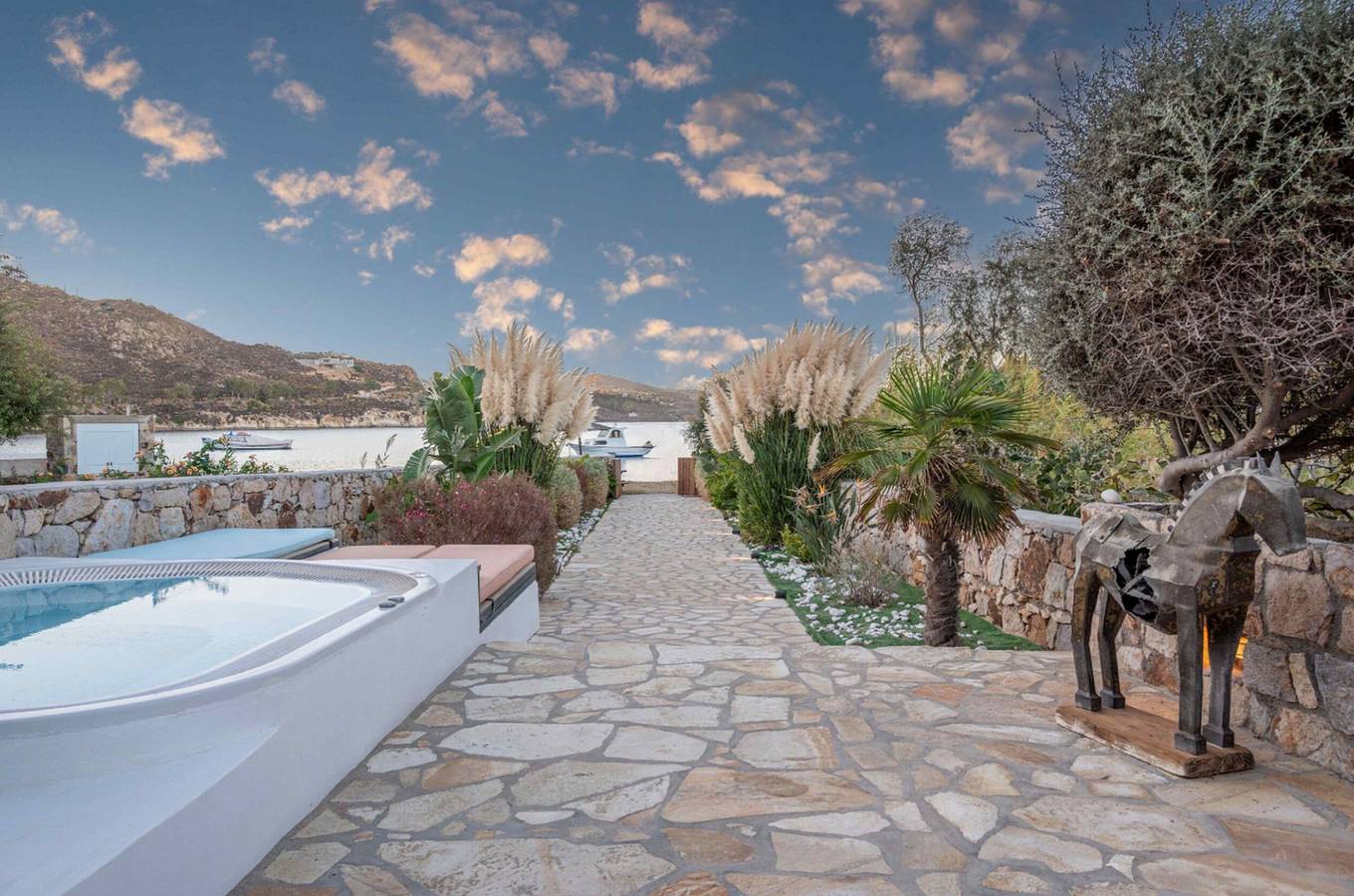 Thrilling Patmos Villa | Celestial Villa | Breathtaking Views of the Crystal-Clear Waters and Sandy Beach | Private Furnished Terrace with Mini Pool/Jacuzzi | Peaceful Outdoor Ambiance | Prime Location in Dodekanes