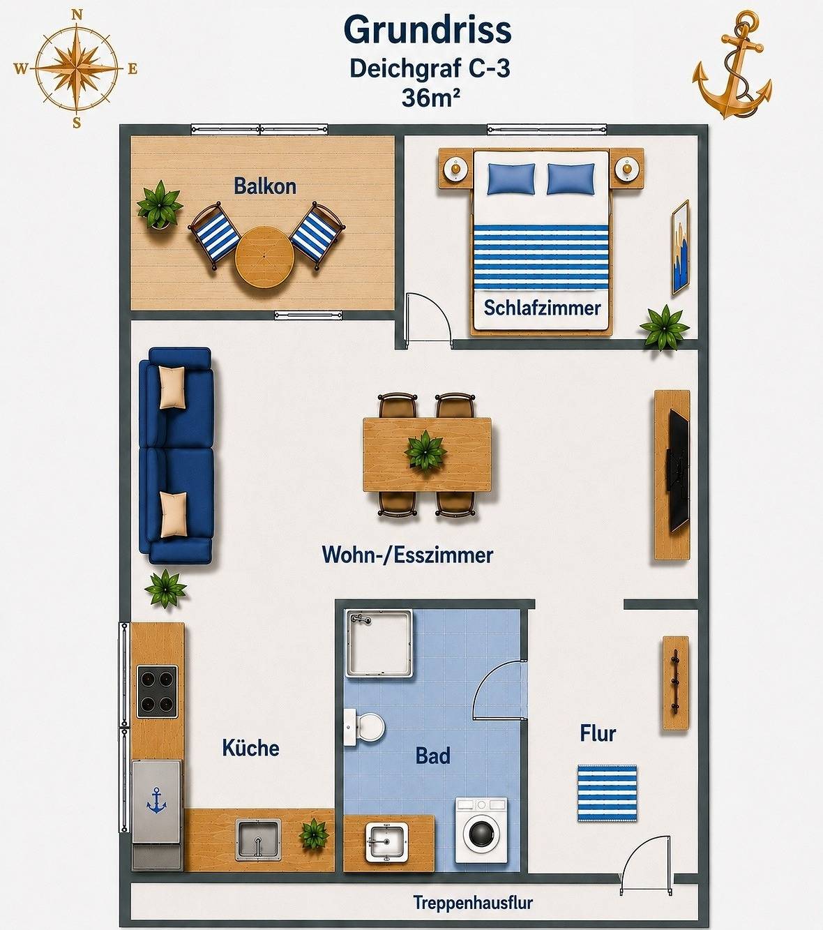 Ganze Ferienwohnung, 3-Sterne Ferienwohnung Deichgraf, Nordsee Burhave mit Balkon, Parkplatz, Pool & Sauna, Wlan in Burhave, Butjadingen