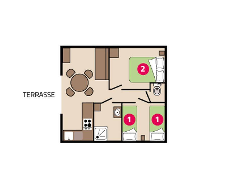 Camping Les Chalands Fleuris - Chalet 4 personen - Chalet Horizon 4 Personen in Saint-André-des-Eaux, Côte d'Amour