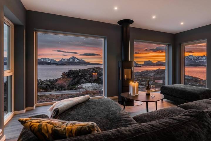 Chalet für 6 Personen, mit Terrasse und Garten sowie Sauna und Ausblick auf den Lofoten
