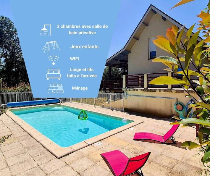 Maison de vacances pour 9 personnes, avec piscine ainsi que vue et jardin