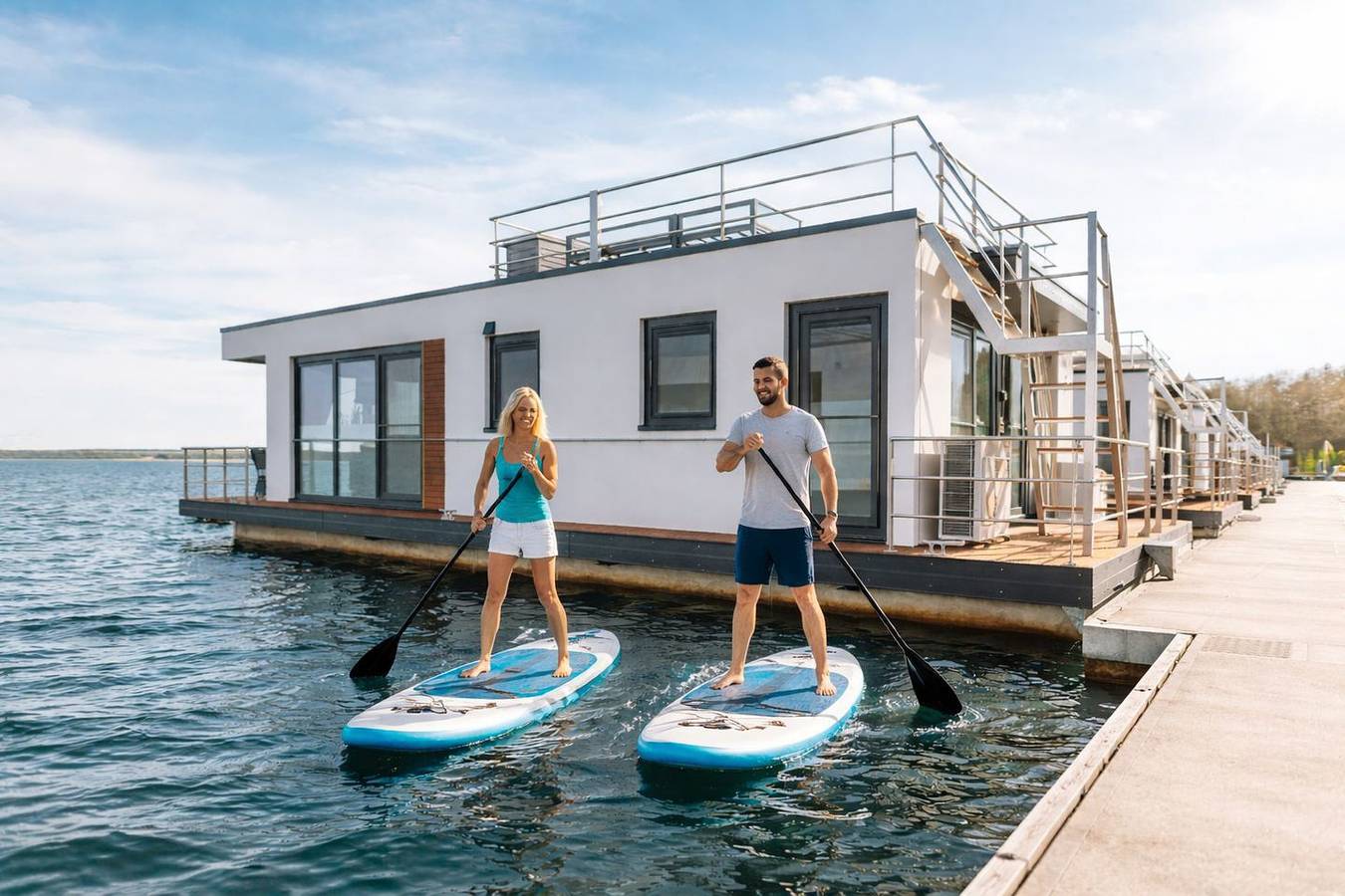 Floatinghouse Auszeit: Seeblick, Terrasse & Kamin im Spreewald in Laasow, Vetschau