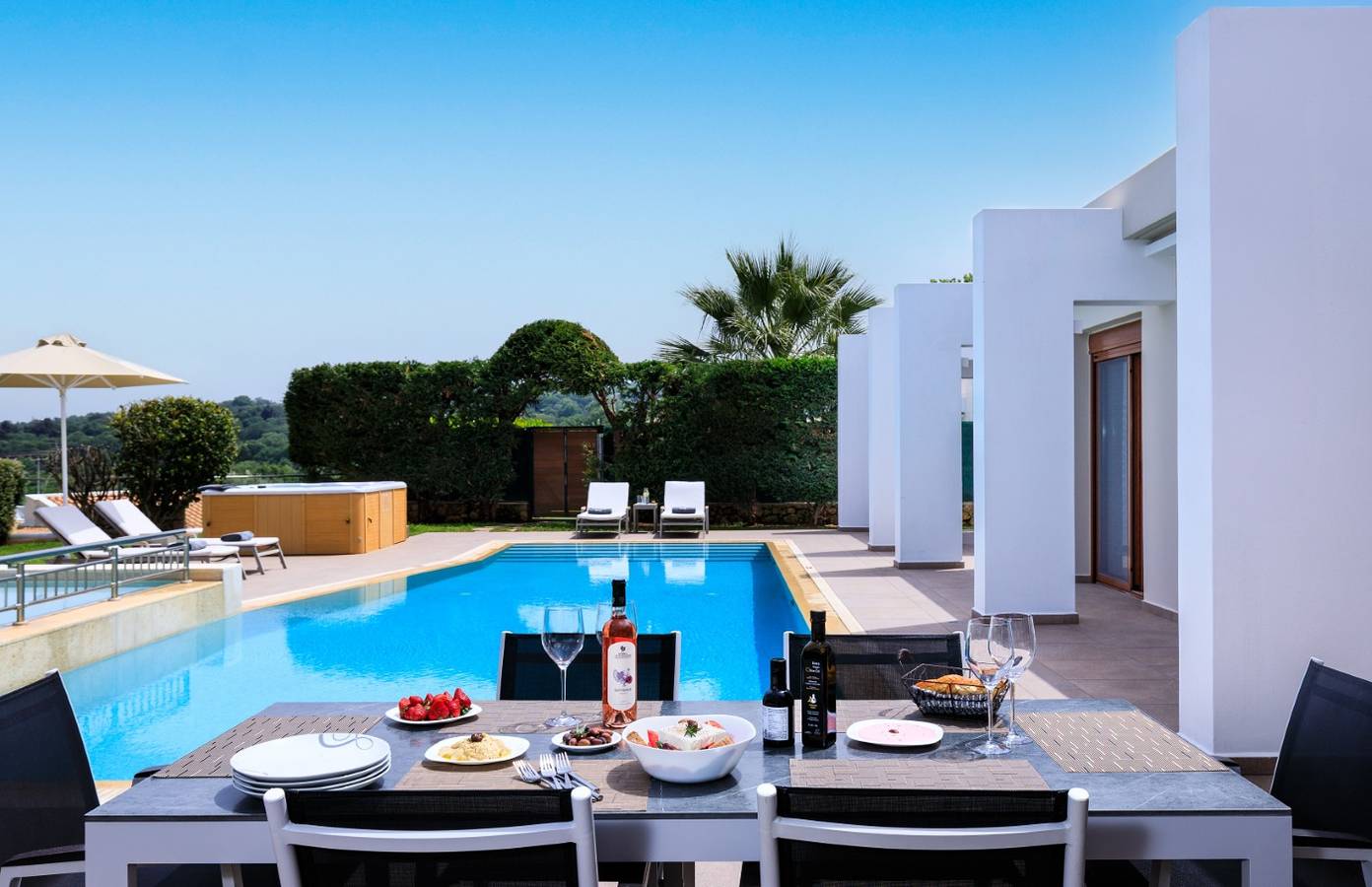 High-Spec Contemporary Villa with Garden, Jacuzzi and Walk-to-Tavernas Location in Prines, Nikiforos Fokas