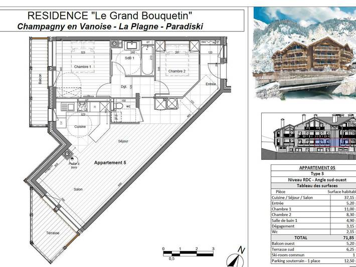Ganze Wohnung, Champagny en Vanoise: Wohnung 6 Pers, 3 Zimmer, Balkon in Champagny-en-Vanoise, Vanoise-Massiv