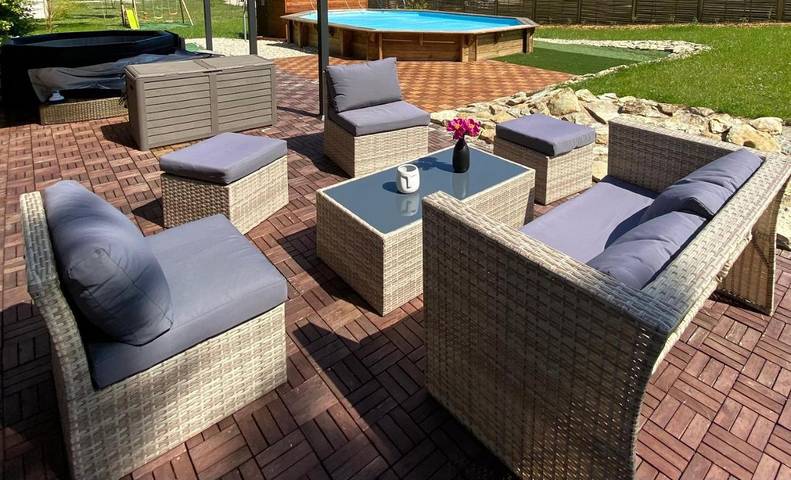 Maison de vacances pour 8 personnes, avec vue ainsi que jardin et piscine