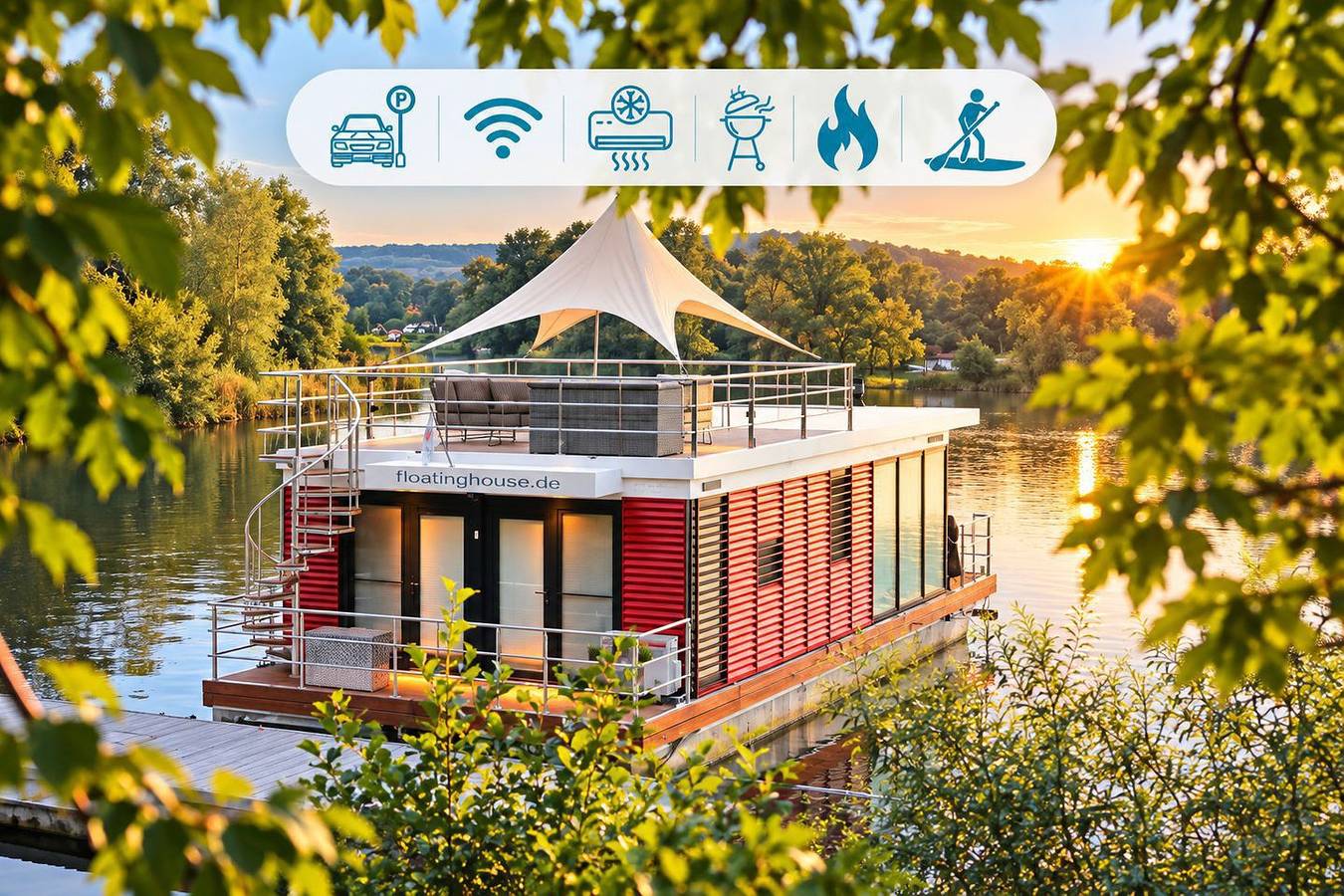 Floatinghouse Caliene: Seeblick, Kamin & Terrasse mit viel Natur in Höxter, Kreis Höxter