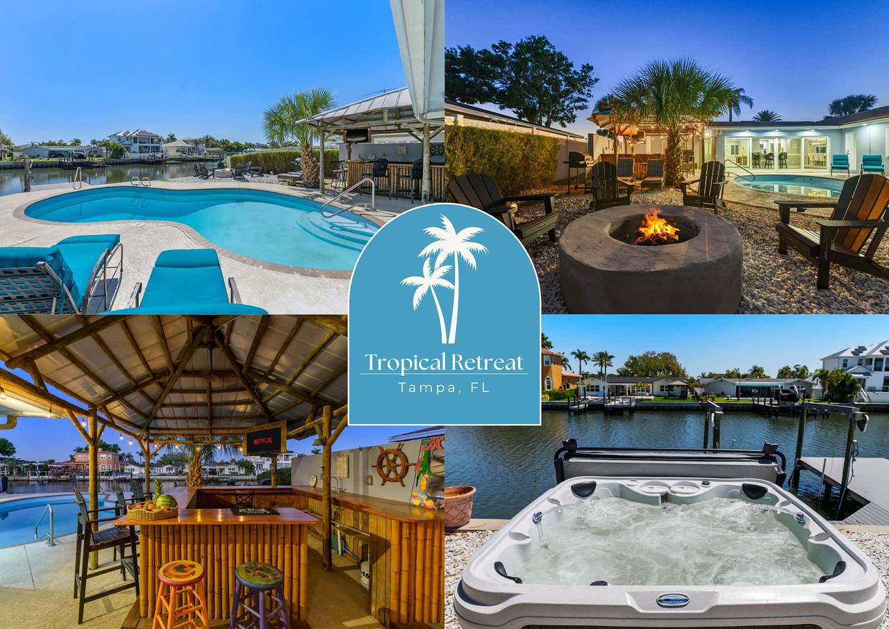 Sleeps 8  Tiki Bar Pool Hot Tub Fire Pit in Tampa Bay