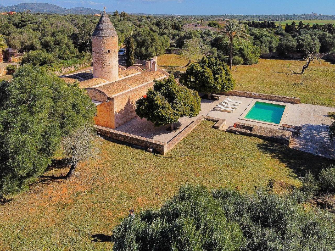 Finca with old windmill tower on Mallorca in Santanyí, Mallorca Sur