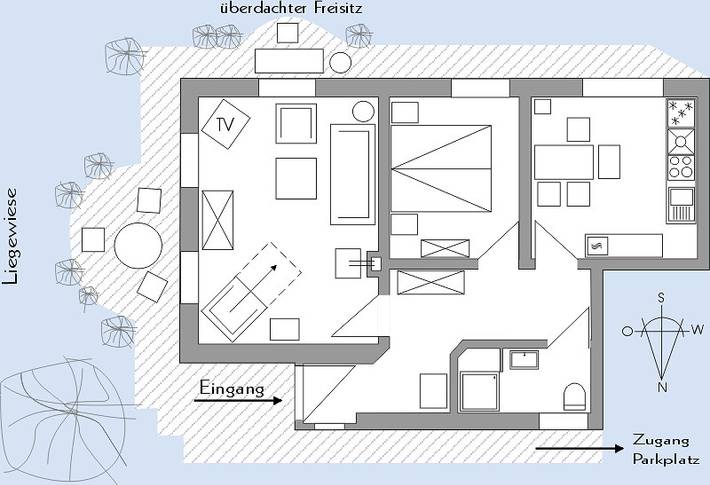 Ganze Ferienwohnung, Ferienwohnung Weiß-Blau - Ferienwohnung mit Bauerngarten und sep. Schlafzimmer, 50qm in Prien, Prien am Chiemsee