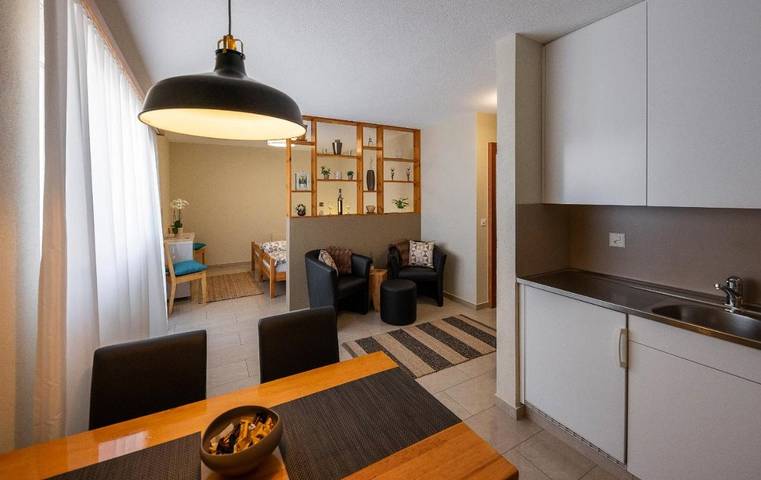 Ferienwohnung für 2 Personen, mit Balkon und Terrasse sowie Garten und Ausblick in Visperterminen