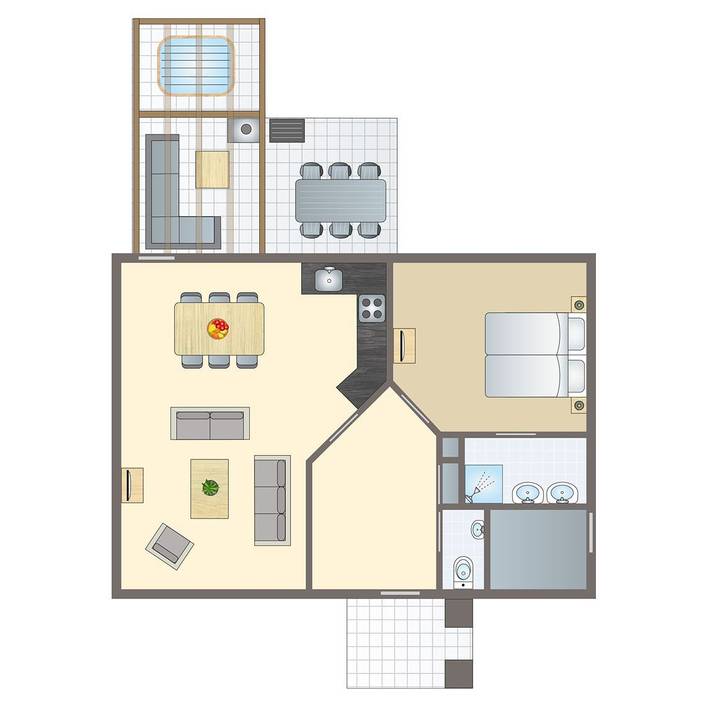 Ferienhaus für 6 Personen, mit Balkon/Terrasse und Terrasse
