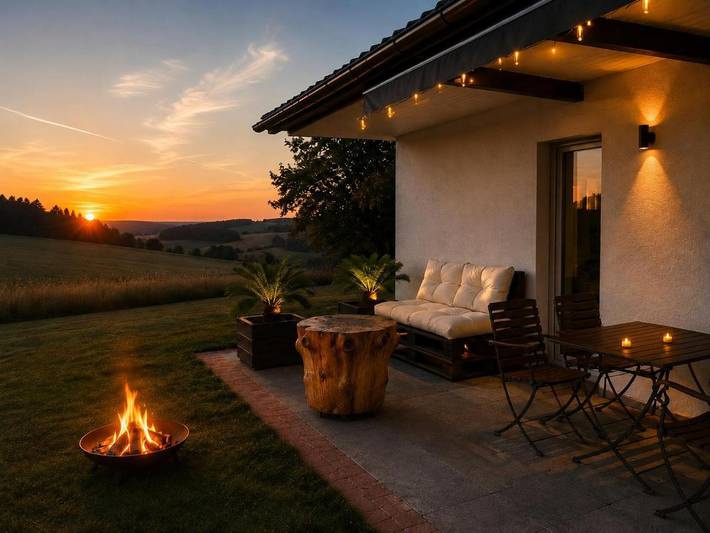 Ferienhaus für 2 Personen, mit Terrasse und Garten sowie Sauna und Ausblick