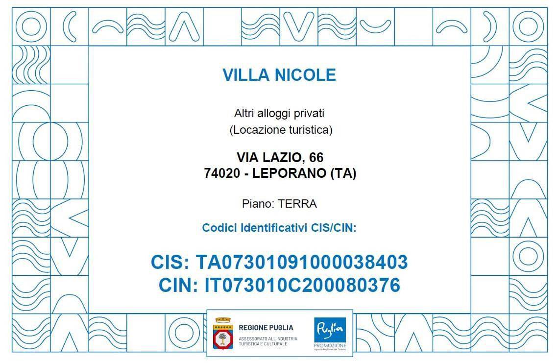 Villa Nicole in Leporano Marina, Leporano