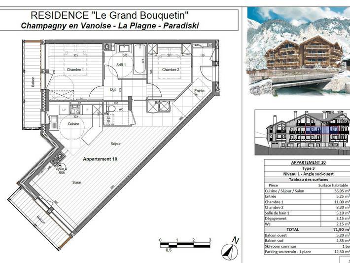 Ganze Wohnung, Champagny-en-Vanoise: Gemütliche Whg 6 Pers, 2 Sz, 71m², Balkone, WIFI in Champagny-en-Vanoise, Vanoise-Massiv