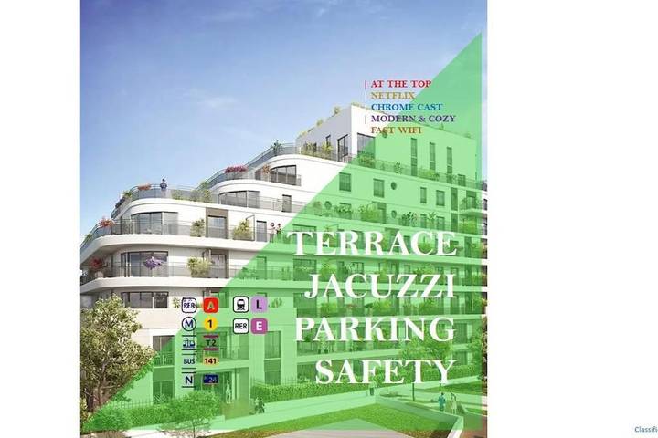 Location de vacances pour 3 personnes, avec Jacuzzi et Terrasse ainsi que Jardin et Vue à Colombes