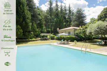 Gîte pour 10 personnes, avec piscine ainsi que vue et terrasse à Jaujac