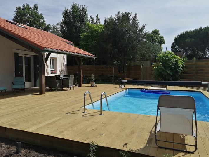 Maison de vacances pour 5 personnes, avec Terrasse et Jardin ainsi que Piscine et Vue à Linxe