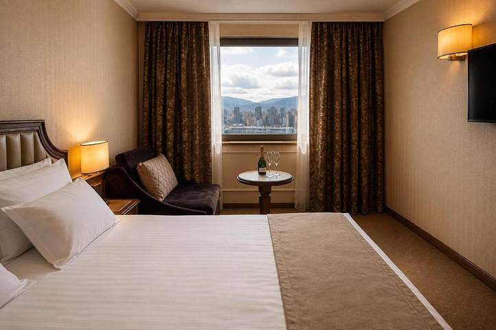 Chambre avec lit king size de l'hôtel Astoria Grand in Sofia, Bulgarie