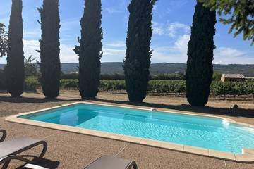 Gîte pour 2 personnes, avec terrasse ainsi que piscine et jardin, animaux acceptés à Roussillon