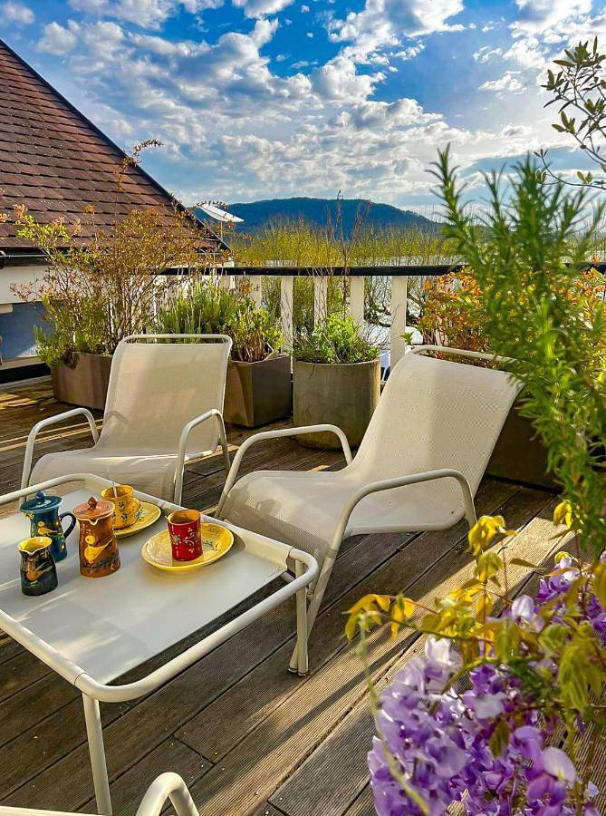 Gîte pour 4 personnes, avec terrasse ainsi que vue et piscine, animaux acceptés dans Port d'Albigny