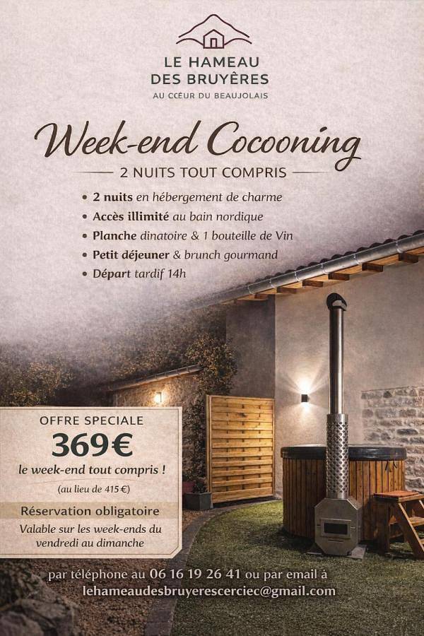 Gîte pour 4 personnes, avec jardin et jacuzzi ainsi que piscine et sauna à Cercié