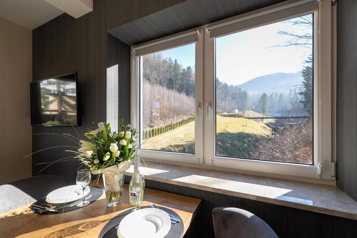 Apartament wakacyjny dla 4 osób, z Balkon i Jacuzzi oraz Ogród i Sauna w Porąbka